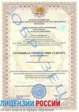 Образец сертификата соответствия аудитора №ST.RU.EXP.00006191-3 Алдан Сертификат ISO 50001